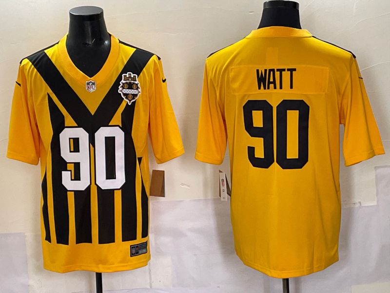 Men 2025 Pittsburgh Steelers #90 Watt Yellow Retro Nike Limited NFL Jersey style 01->pittsburgh steelers->NFL Jersey